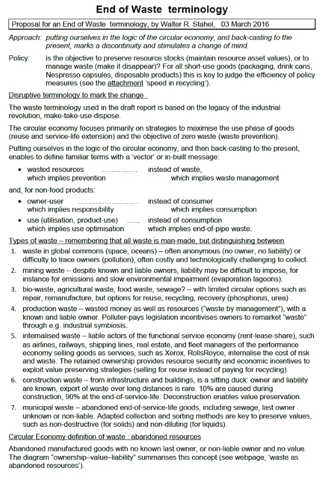 End of Waste Terminology by Walter R. Stahel